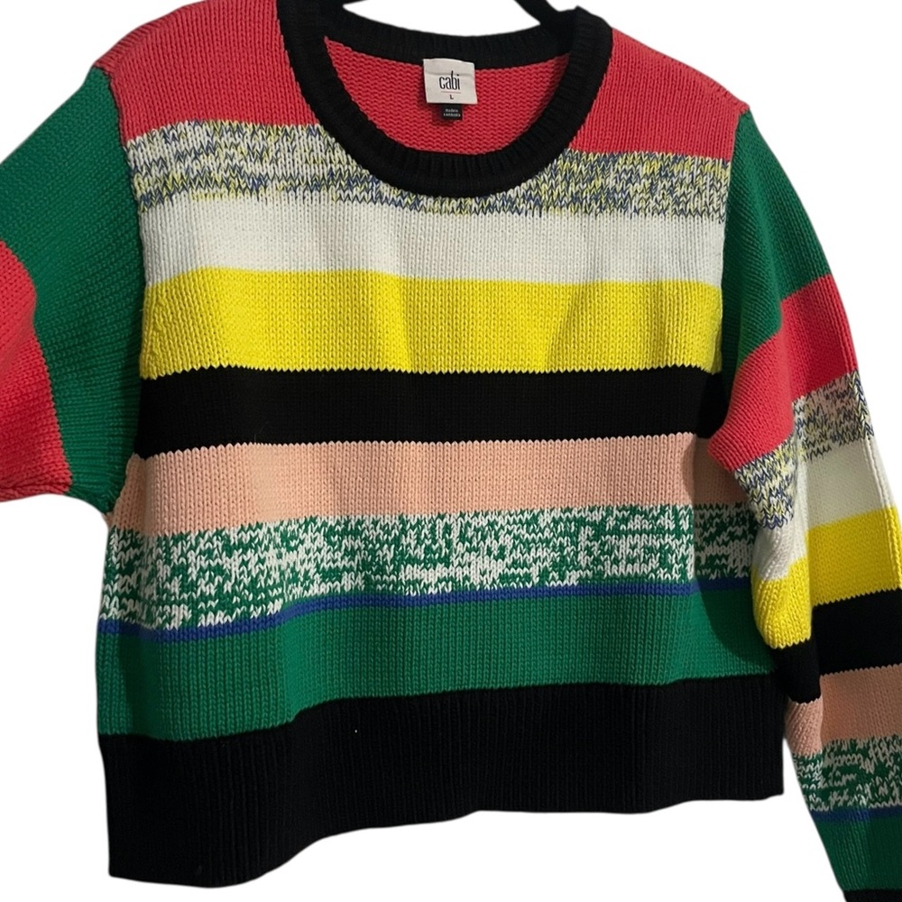 CAbi Multicolor Striped Crew Neck Sweater. Size Large